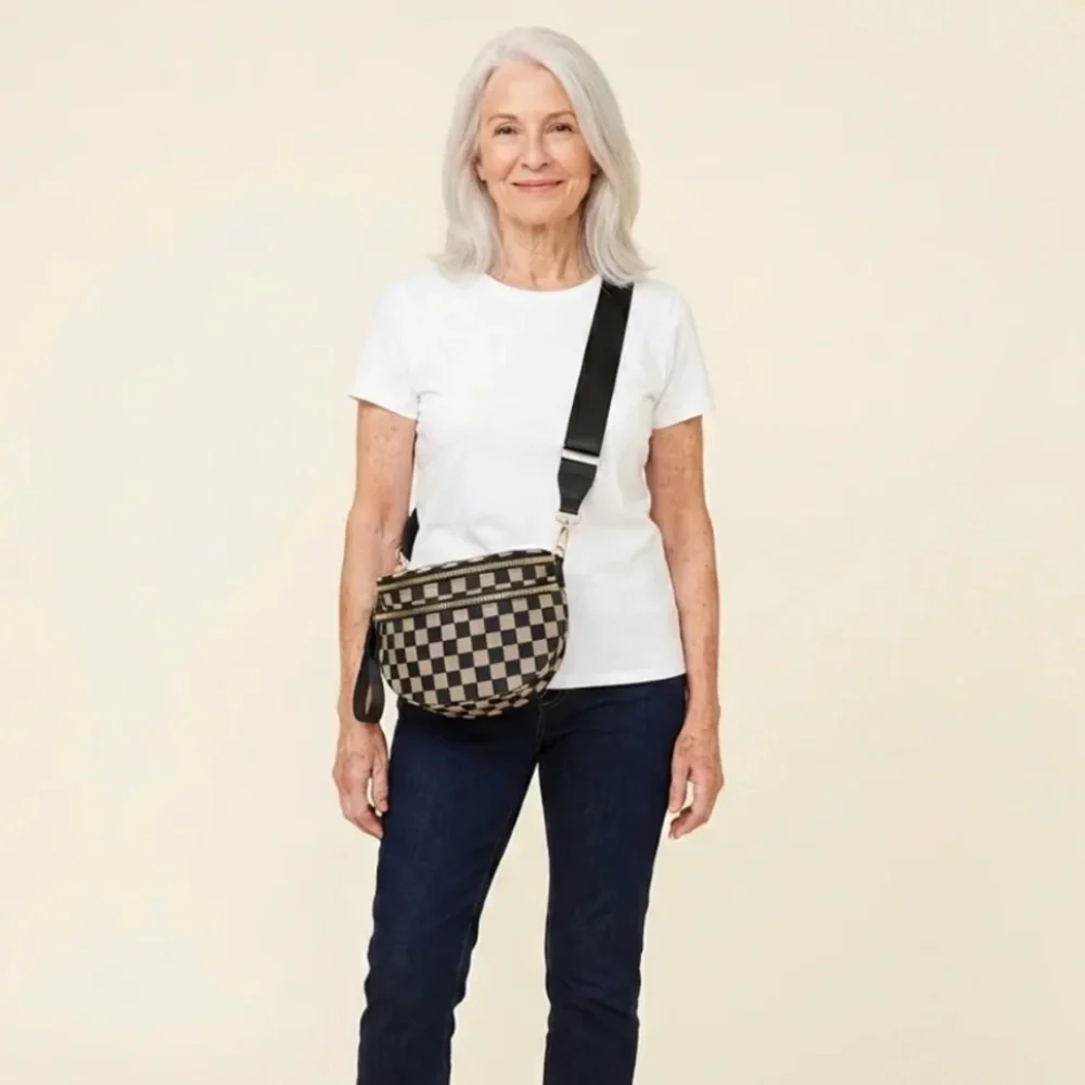 Maison Aurél The City Bag Black & Tan Checker Crossbody Bag NWT - Picture 1 of 10
